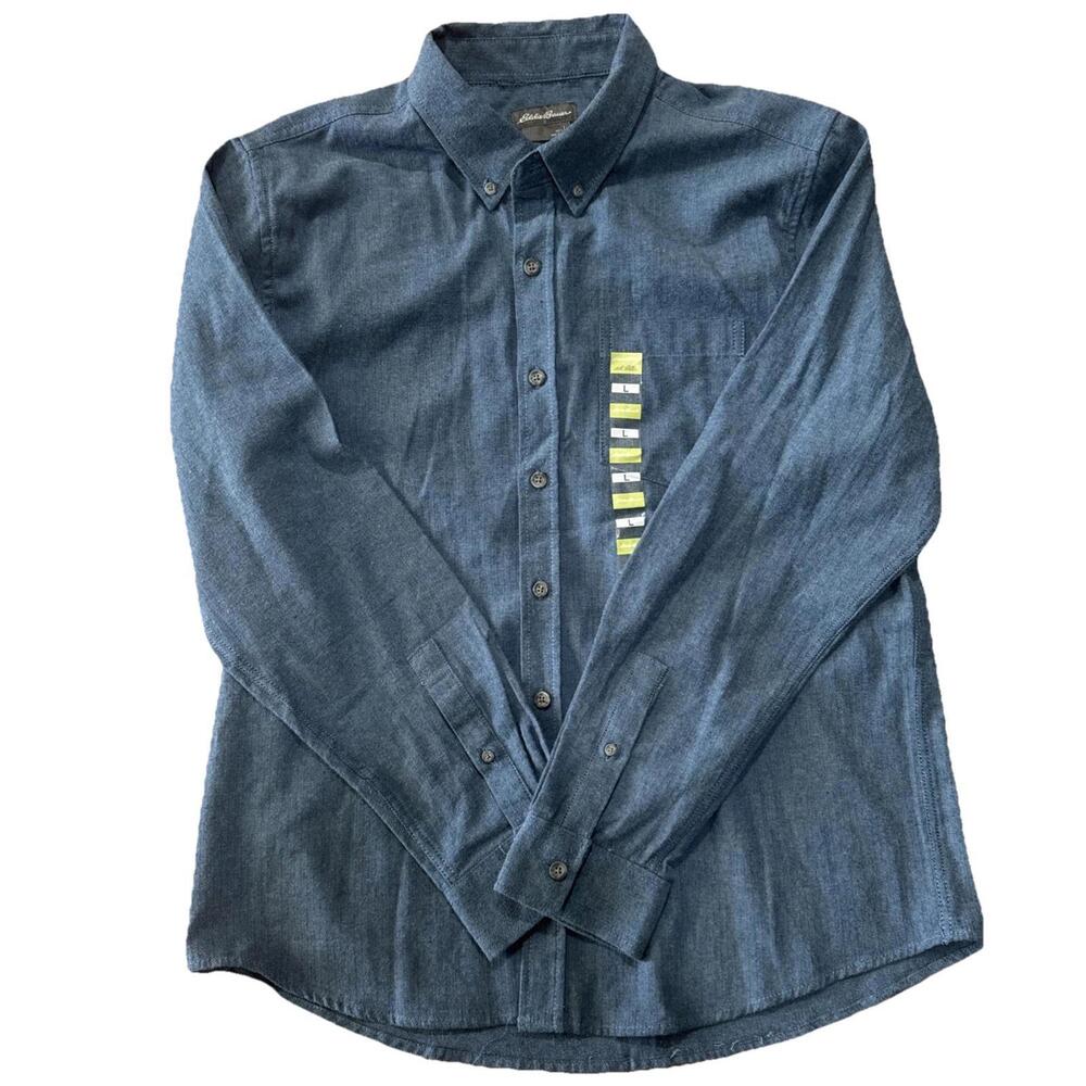 Eddie Bauer Men's L Chambray Button Down Shirt Classic Cotton Long Sleeve NWT